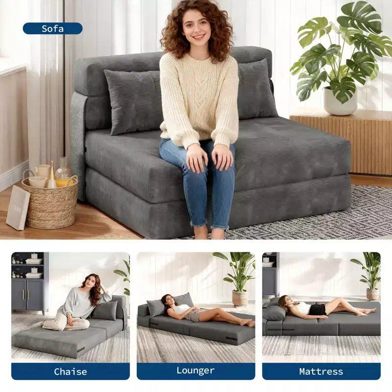 COZONY 4-in-1 Folding Sofa Bed & Sleeper Chair, 72/76L Convertible Loveseat, Tufted Floor Lounger