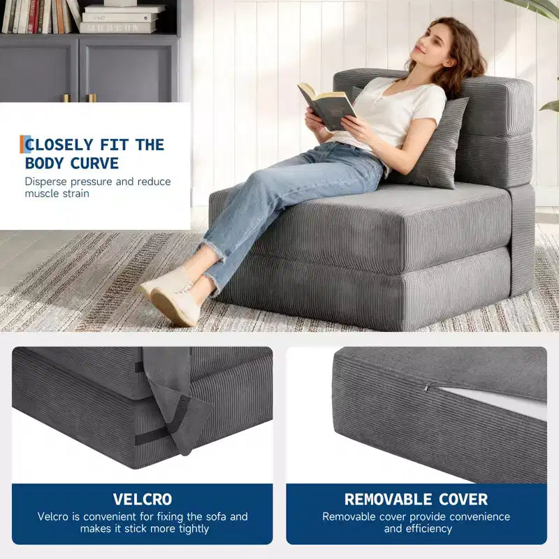 COZONY 4-in-1 Folding Sofa Bed & Sleeper Chair, 72/76L Convertible Loveseat, Tufted Floor Lounger