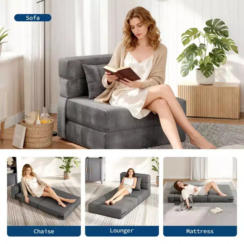 COZONY 4-in-1 Folding Sofa Bed & Sleeper Chair, 72/76L Convertible Loveseat, Tufted Floor Lounger