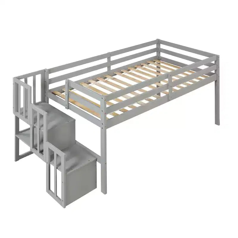 Lit mezzanine en bois avec escalier et barrières de sécurité pour adolescents, lit mezzanine de taille simple pour chambre à coucher