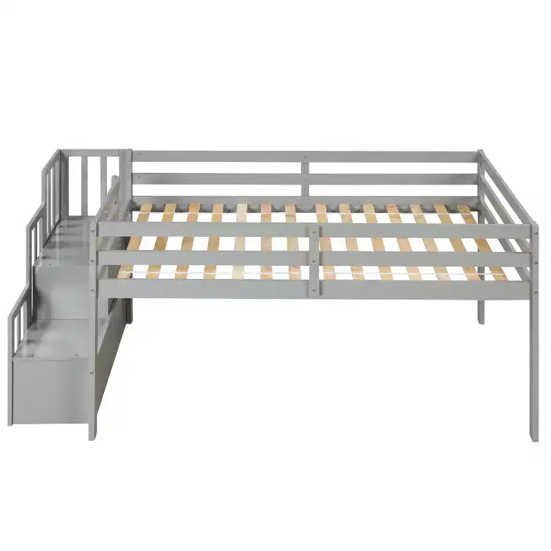 Lit mezzanine en bois avec escalier et barrières de sécurité pour adolescents, lit mezzanine de taille simple pour chambre à coucher