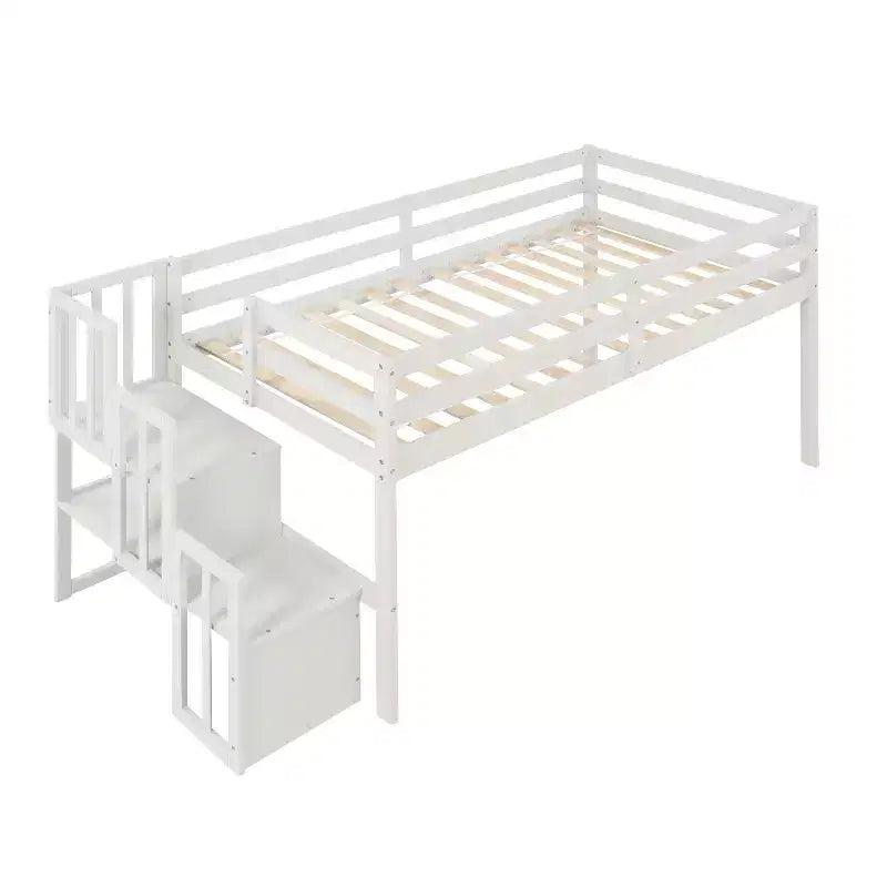 Lit mezzanine en bois avec escalier et barrières de sécurité pour adolescents, lit mezzanine de taille simple pour chambre à coucher
