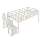 Lit mezzanine en bois avec escalier et barrières de sécurité pour adolescents, lit mezzanine de taille simple pour chambre à coucher