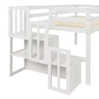 Lit mezzanine en bois avec escalier et barrières de sécurité pour adolescents, lit mezzanine de taille simple pour chambre à coucher