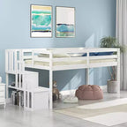 Lit mezzanine en bois avec escalier et barrières de sécurité pour adolescents, lit mezzanine de taille simple pour chambre à coucher