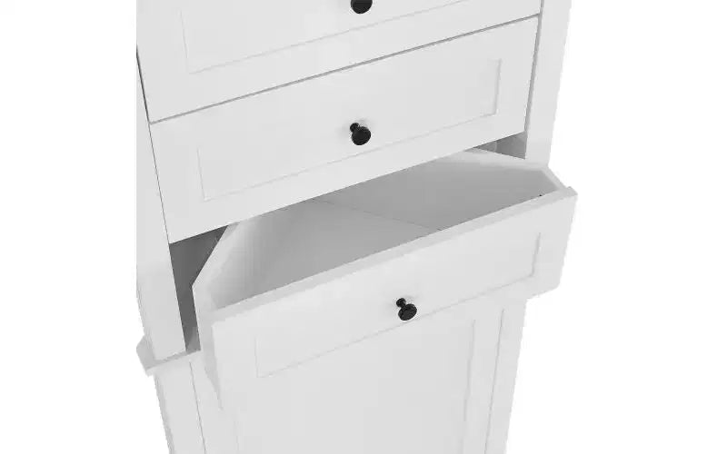JVNOXK Meuble haut d'angle triangulaire avec 3 tiroirs et étagères réglables, adapté aux salles de bain, Panneaux de fibres à densité moyenne, Peint, blanc