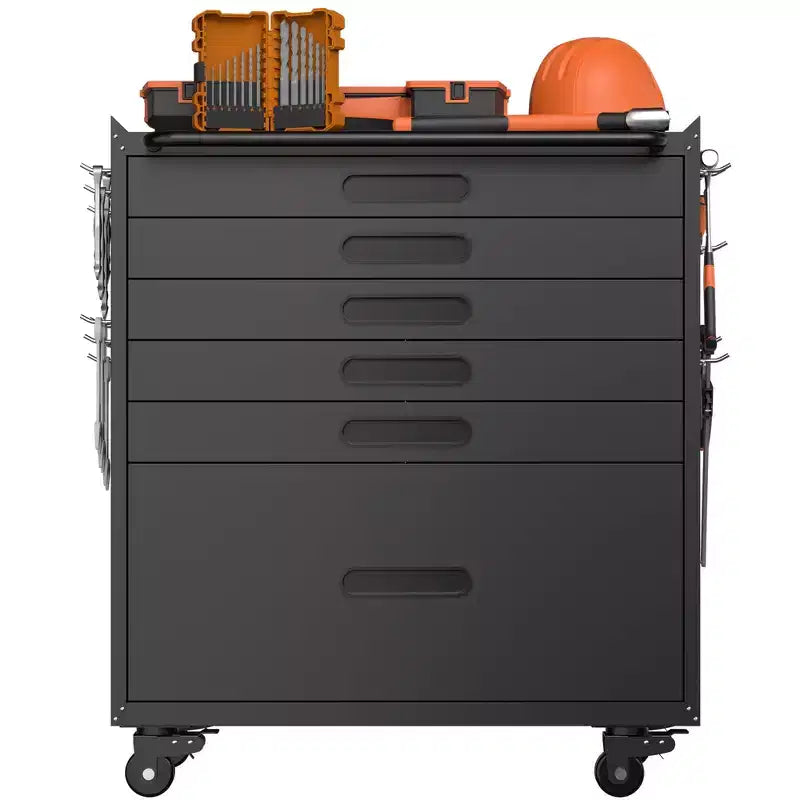 VIYET 34 6-Drawer Rolling Tool Chest - Heavy-Duty Steel Mobile Garage Cabinet & Small Parts Storage Organizer, Black