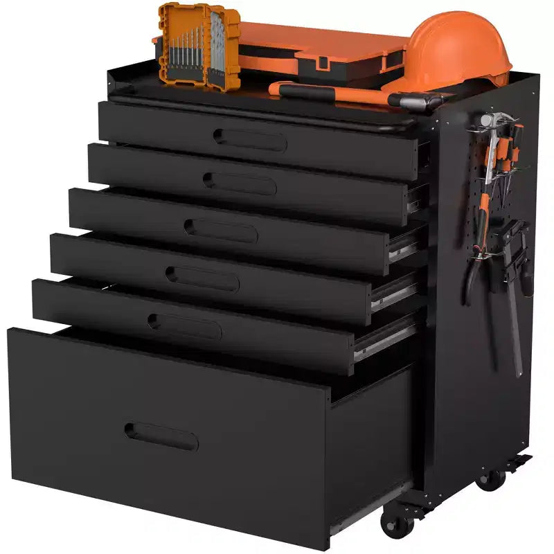 VIYET 34 6-Drawer Rolling Tool Chest - Heavy-Duty Steel Mobile Garage Cabinet & Small Parts Storage Organizer, Black