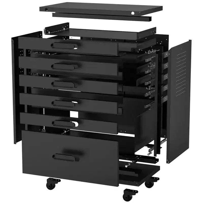 VIYET 34 6-Drawer Rolling Tool Chest - Heavy-Duty Steel Mobile Garage Cabinet & Small Parts Storage Organizer, Black