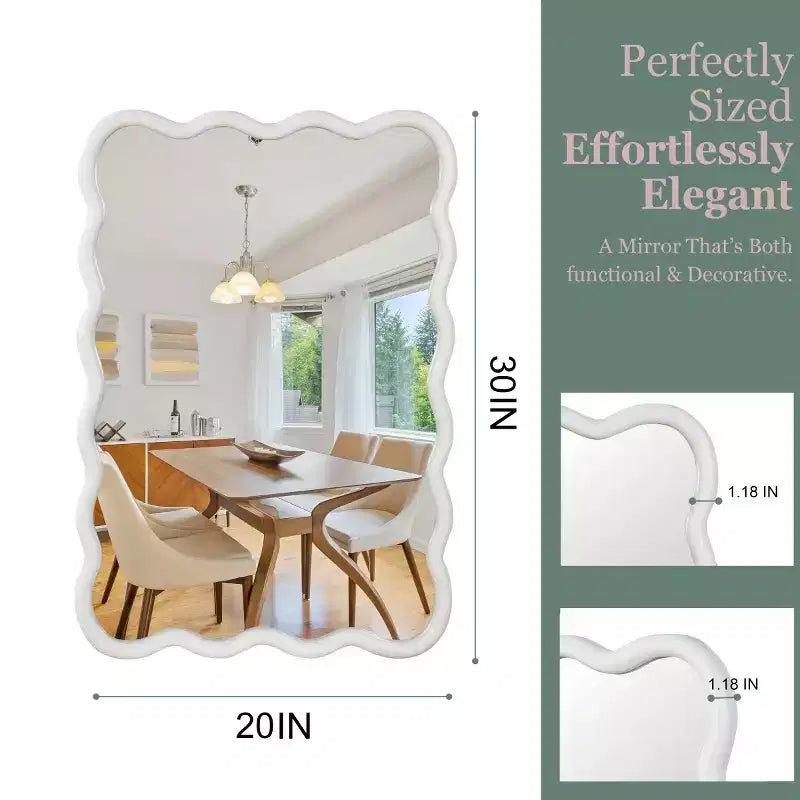 Miroir mural 50,8 x 76,2 cm avec cadre en bois massif, miroir décoratif rectangulaire ondulé pour salle de bain, chambre à coucher, salon, entrée-Panipeachy