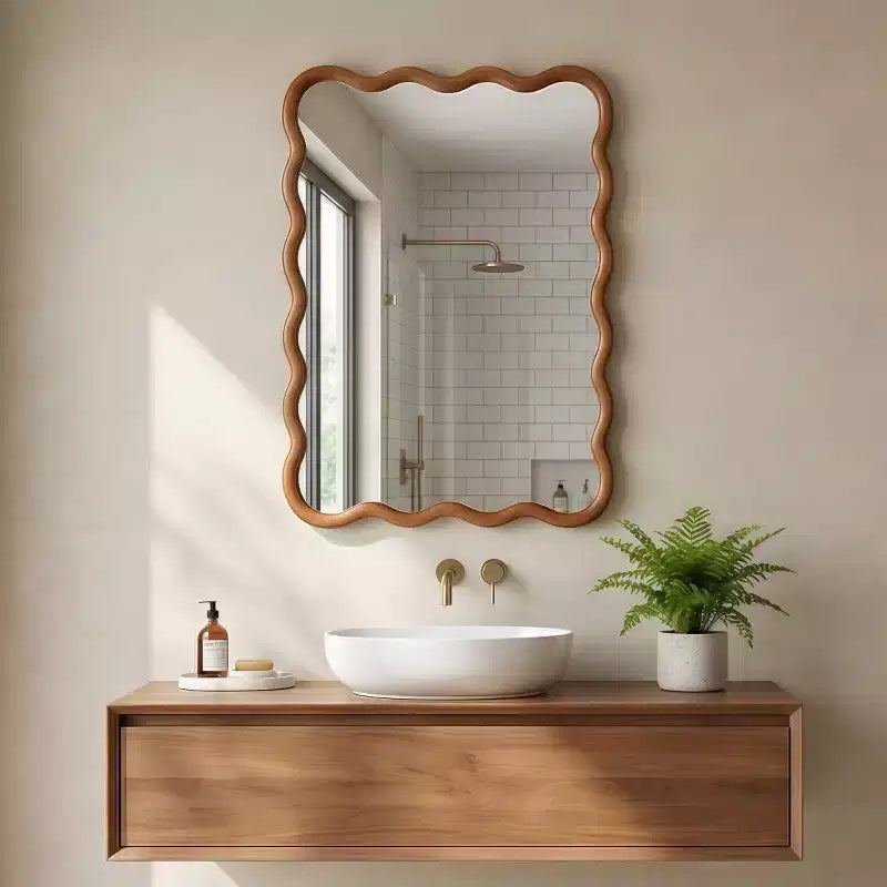 Miroir mural 50,8 x 76,2 cm avec cadre en bois massif, miroir décoratif rectangulaire ondulé pour salle de bain, chambre à coucher, salon, entrée-Panipeachy