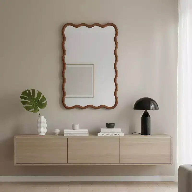 Miroir mural 50,8 x 76,2 cm avec cadre en bois massif, miroir décoratif rectangulaire ondulé pour salle de bain, chambre à coucher, salon, entrée-Panipeachy