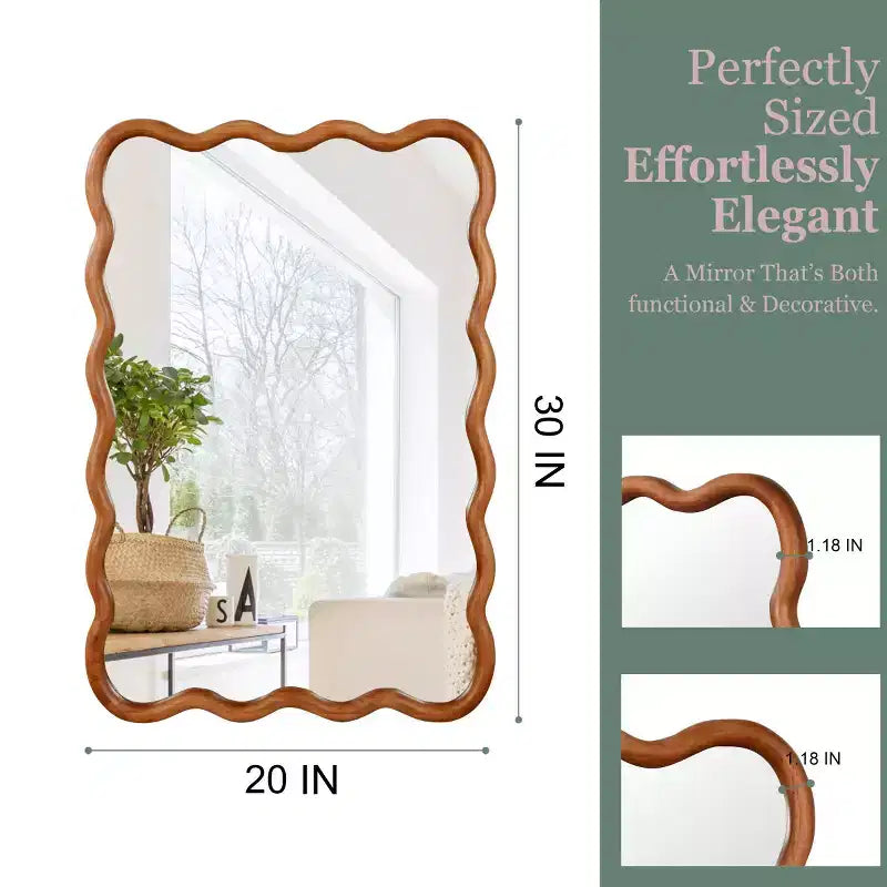 Miroir mural 50,8 x 76,2 cm avec cadre en bois massif, miroir décoratif rectangulaire ondulé pour salle de bain, chambre à coucher, salon, entrée-Panipeachy