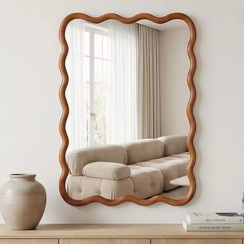20 x 30 Wall Mirror with Solid Wood Frame, Wavy Rectangle Decorative Mirror for Bathroom, Bedroom, Living Room, Entryway-Panipeachy