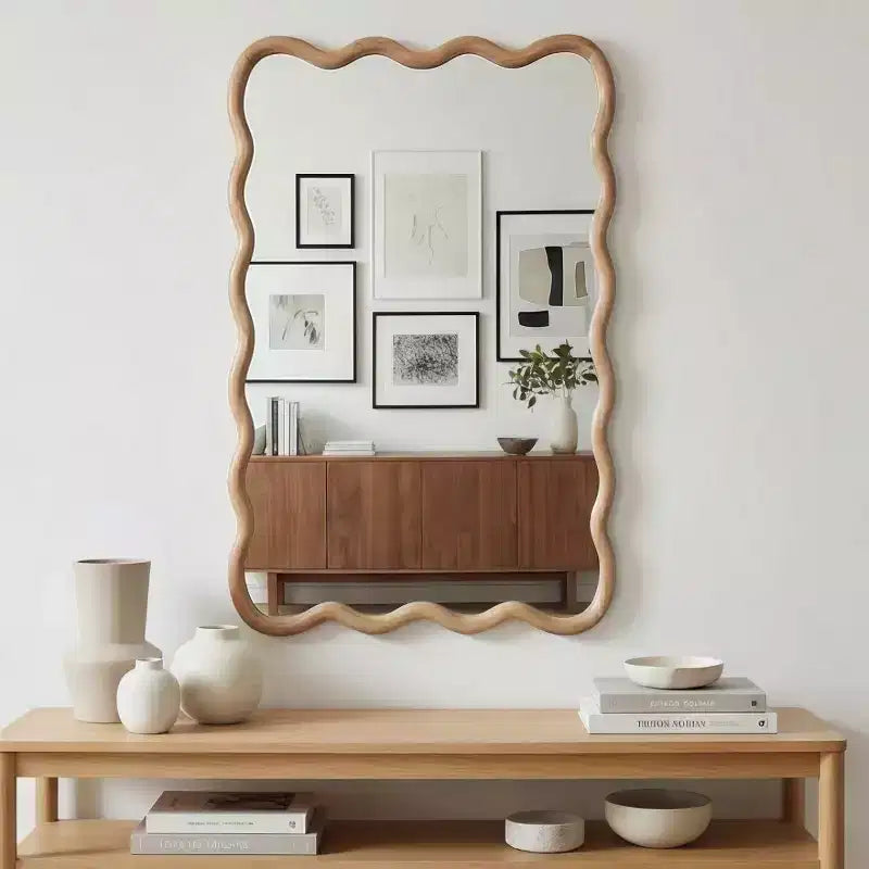 Miroir mural 50,8 x 76,2 cm avec cadre en bois massif, miroir décoratif rectangulaire ondulé pour salle de bain, chambre à coucher, salon, entrée-Panipeachy