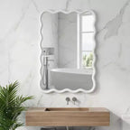 Miroir mural 50,8 x 76,2 cm avec cadre en bois massif, miroir décoratif rectangulaire ondulé pour salle de bain, chambre à coucher, salon, entrée-Panipeachy