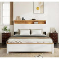 Bellemave Platform Bed Frame with Integrated Charging Station & Storage Headboard, LED Light, Antique White.