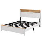 Bellemave Platform Bed Frame with Integrated Charging Station & Storage Headboard, LED Light, Antique White.