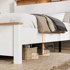 Bellemave Platform Bed Frame with Integrated Charging Station & Storage Headboard, LED Light, Antique White.