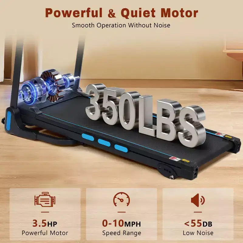 Tapis de course pliable Whisen, tapis de course à domicile avec inclinaison, capacité de poids de 159 kg - Noir