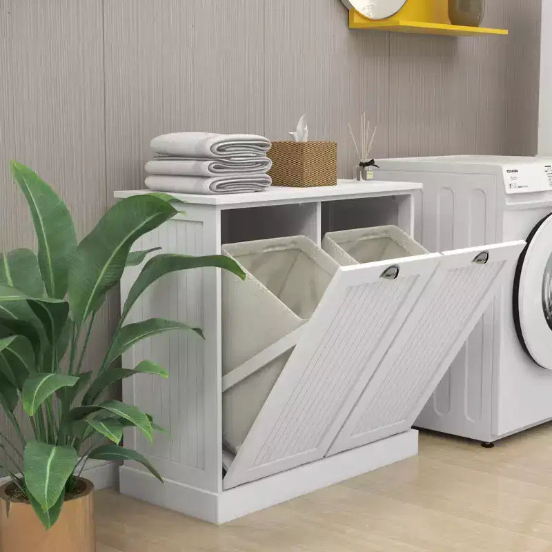 sumyeg Two-Compartment Tilt-Out Laundry Sorter Cabinet with Hidden Storage