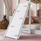 Lit superposé jumeau sur jumeau au sol avec rampe d'escalade pour enfants, cadre de lit superposé en bois avec échelle et garde-corps, blanc