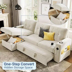 COZONY 84 Sleeper Sofa with Storage, Convertible Sectional Couch Bed with Reversible Chaise, Pull Out Sofa Bed for Living Room Apartment