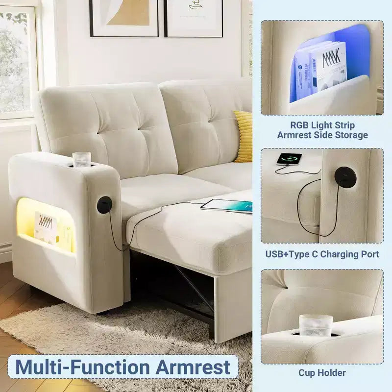 COZONY 84 Sleeper Sofa with Storage, Convertible Sectional Couch Bed with Reversible Chaise, Pull Out Sofa Bed for Living Room Apartment