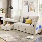 COZONY 84 Sleeper Sofa with Storage, Convertible Sectional Couch Bed with Reversible Chaise, Pull Out Sofa Bed for Living Room Apartment