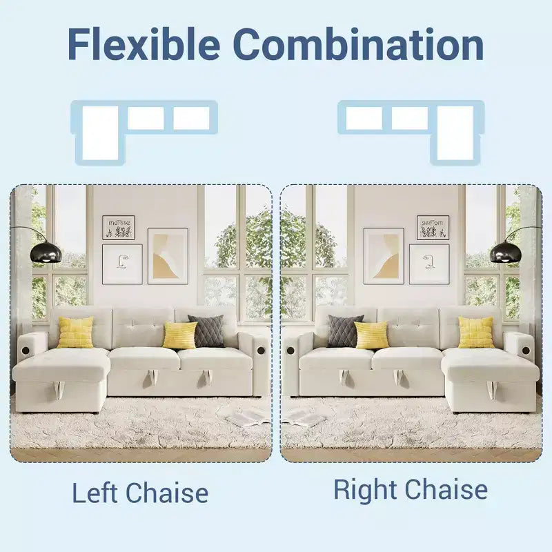 COZONY 84 Sleeper Sofa with Storage, Convertible Sectional Couch Bed with Reversible Chaise, Pull Out Sofa Bed for Living Room Apartment