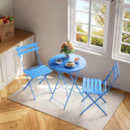 3-Piece Outdoor Bistro Set, Folding Patio Bistro Sets with 1 Table and 2 Chairs, Metal Frame Bistro Table and Chairs Set of 2 for Small Space, Indoor