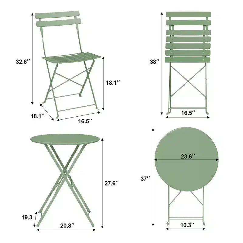 3-Piece Outdoor Bistro Set, Folding Patio Bistro Sets with 1 Table and 2 Chairs, Metal Frame Bistro Table and Chairs Set of 2 for Small Space, Indoor