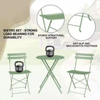 3-Piece Outdoor Bistro Set, Folding Patio Bistro Sets with 1 Table and 2 Chairs, Metal Frame Bistro Table and Chairs Set of 2 for Small Space, Indoor