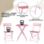 3-Piece Outdoor Bistro Set, Folding Patio Bistro Sets with 1 Table and 2 Chairs, Metal Frame Bistro Table and Chairs Set of 2 for Small Space, Indoor