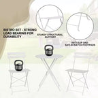3-Piece Outdoor Bistro Set, Folding Patio Bistro Sets with 1 Table and 2 Chairs, Metal Frame Bistro Table and Chairs Set of 2 for Small Space, Indoor
