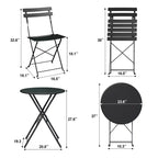 3-Piece Outdoor Bistro Set, Folding Patio Bistro Sets with 1 Table and 2 Chairs, Metal Frame Bistro Table and Chairs Set of 2 for Small Space, Indoor