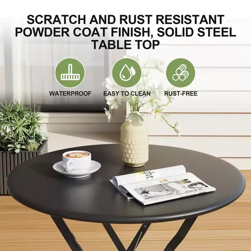 3-Piece Outdoor Bistro Set, Folding Patio Bistro Sets with 1 Table and 2 Chairs, Metal Frame Bistro Table and Chairs Set of 2 for Small Space, Indoor