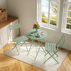 3-Piece Outdoor Bistro Set, Folding Patio Bistro Sets with 1 Table and 2 Chairs, Metal Frame Bistro Table and Chairs Set of 2 for Small Space, Indoor