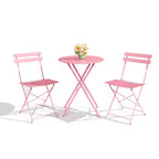 3-Piece Outdoor Bistro Set, Folding Patio Bistro Sets with 1 Table and 2 Chairs, Metal Frame Bistro Table and Chairs Set of 2 for Small Space, Indoor