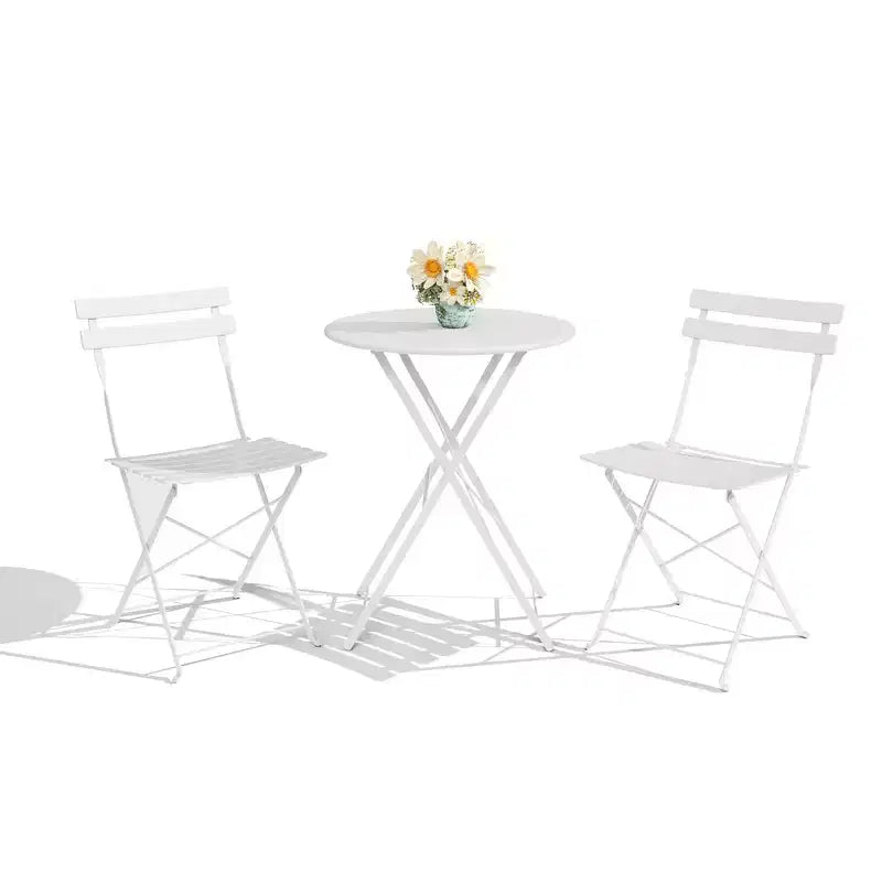 3-Piece Outdoor Bistro Set, Folding Patio Bistro Sets with 1 Table and 2 Chairs, Metal Frame Bistro Table and Chairs Set of 2 for Small Space, Indoor