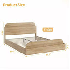Queen Size Bed Frame, Wooden Beds with Storage Headboard and Raised-Foodboard, Twin-Floor Low Platform Bed for Bedroom,, No Box Spring Needed