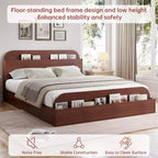 Queen Size Bed Frame, Wooden Beds with Storage Headboard and Raised-Foodboard, Twin-Floor Low Platform Bed for Bedroom,, No Box Spring Needed