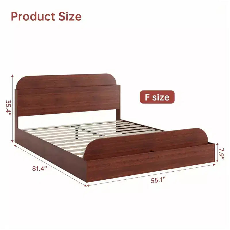 Queen Size Bed Frame, Wooden Beds with Storage Headboard and Raised-Foodboard, Twin-Floor Low Platform Bed for Bedroom,, No Box Spring Needed