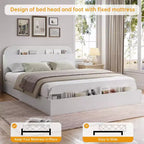 Queen Size Bed Frame, Wooden Beds with Storage Headboard and Raised-Foodboard, Twin-Floor Low Platform Bed for Bedroom,, No Box Spring Needed