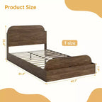 Queen Size Bed Frame, Wooden Beds with Storage Headboard and Raised-Foodboard, Twin-Floor Low Platform Bed for Bedroom,, No Box Spring Needed