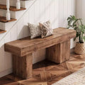 Lantine 47-Inch Solid Wood Bench, Farmhouse Entryway Bench with Thickened Seat for Bedroom, Hallway, Living Room, Porch, Natural Finish