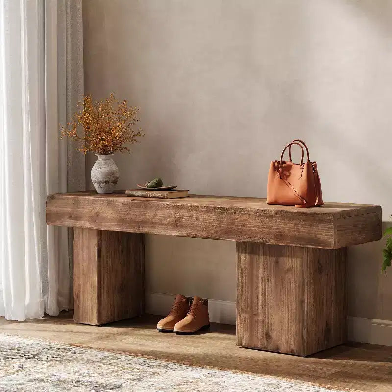 Banc en bois massif Lantine de 47 pouces, banc d'entrée de style ferme avec assise épaissie pour chambre à coucher, couloir, salon, porche, finition naturelle