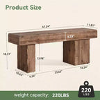 Banc en bois massif Lantine de 47 pouces, banc d'entrée de style ferme avec assise épaissie pour chambre à coucher, couloir, salon, porche, finition naturelle