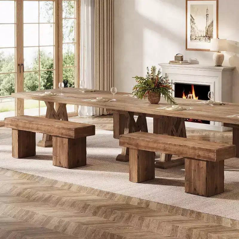 Banc en bois massif Lantine de 47 pouces, banc d'entrée de style ferme avec assise épaissie pour chambre à coucher, couloir, salon, porche, finition naturelle