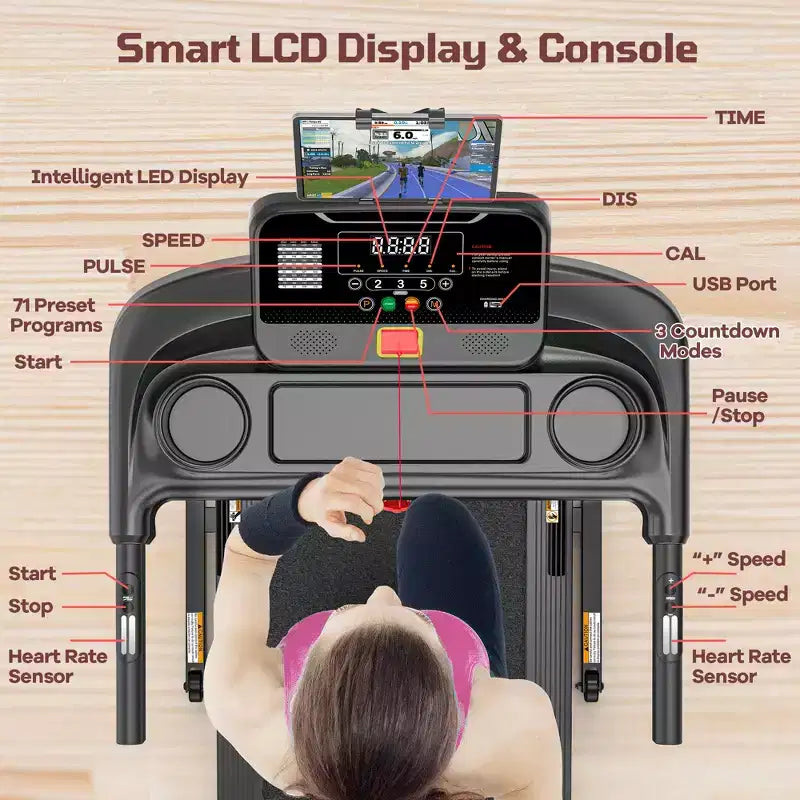 3.5HP Treadmill Clearance: 4-in-1 Foldable Treadmill with 12% Incline, APP & Bluetooth Speakers, 330lbs Capacity, 71 Programs, Home/Office Use